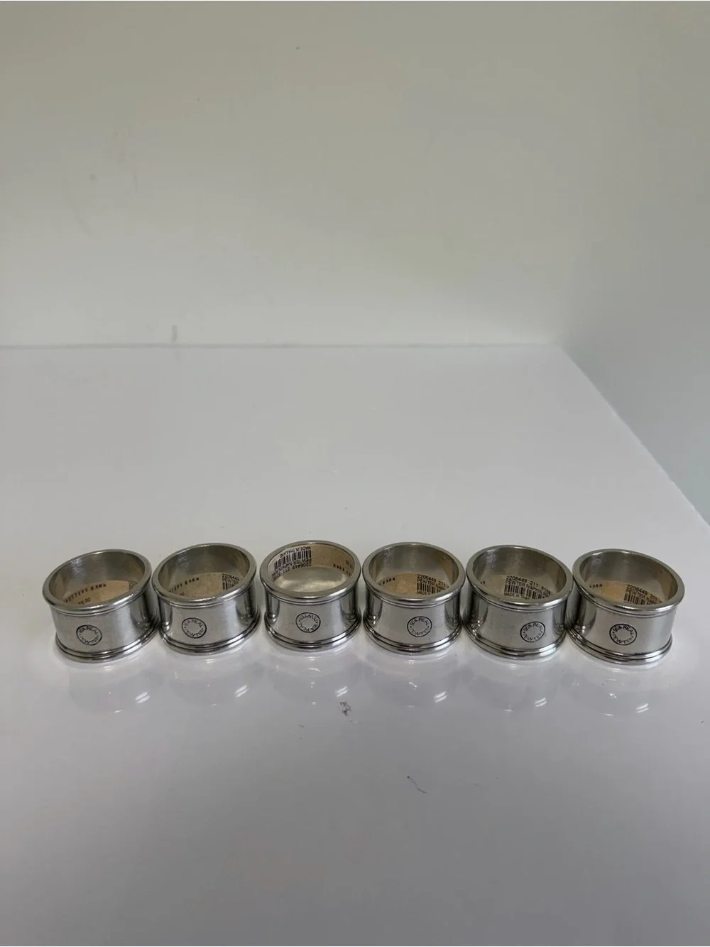 Set of 6 Pottery Barn Real Pewter Napkin Rings - 95% Real Pewter